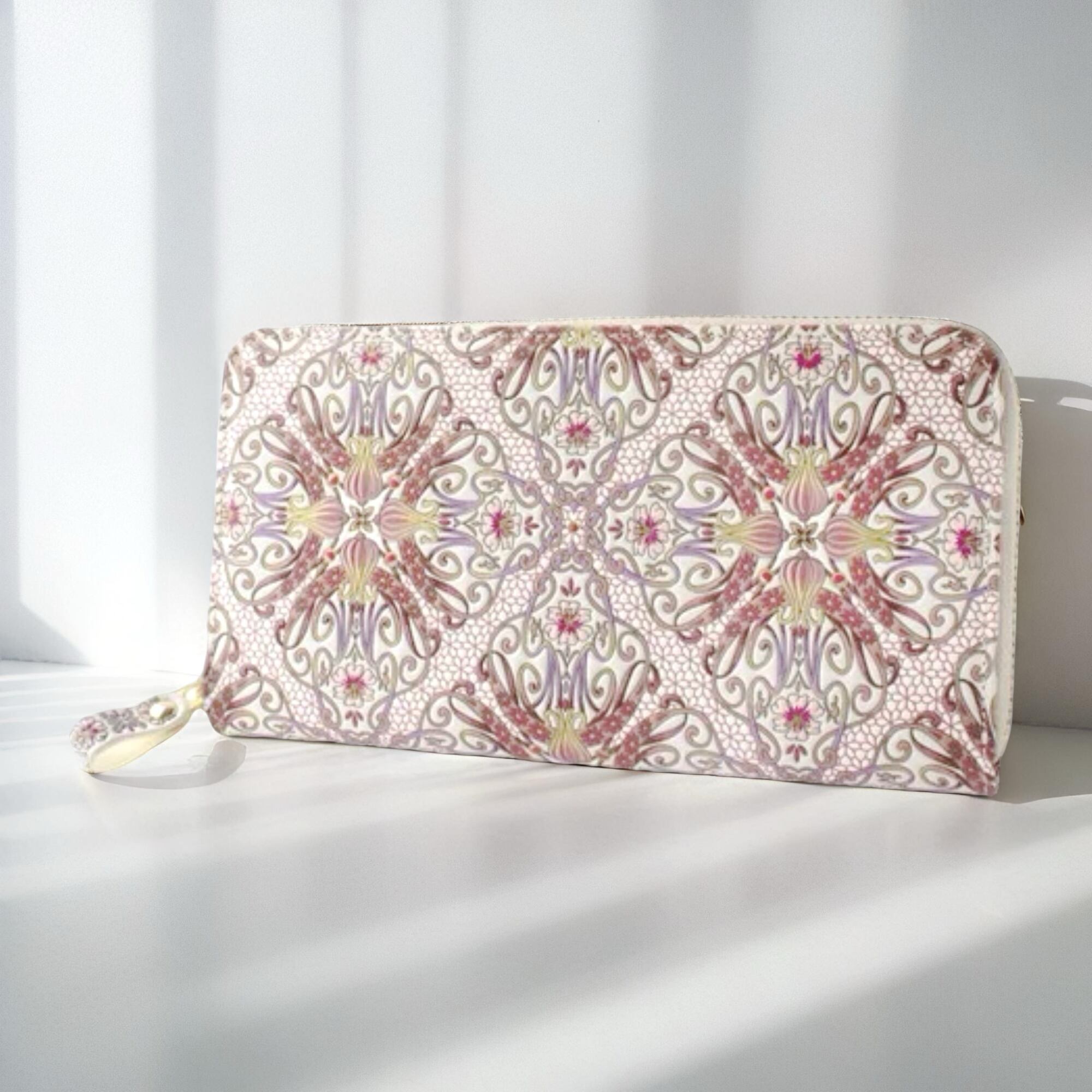 浅草文庫 アールヌーヴォー ラウンド長財布 レッド|日本製・友禅染めレザー|花柄ラウンドファスナーウォレット