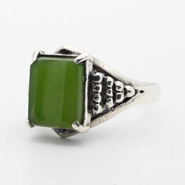 Green Jade Accent Square Top Statement Ring #12.0 / Denmark