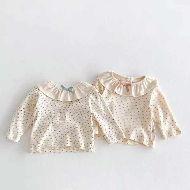 【取寄】リボンフリルカラーがキュートな花柄カットソー