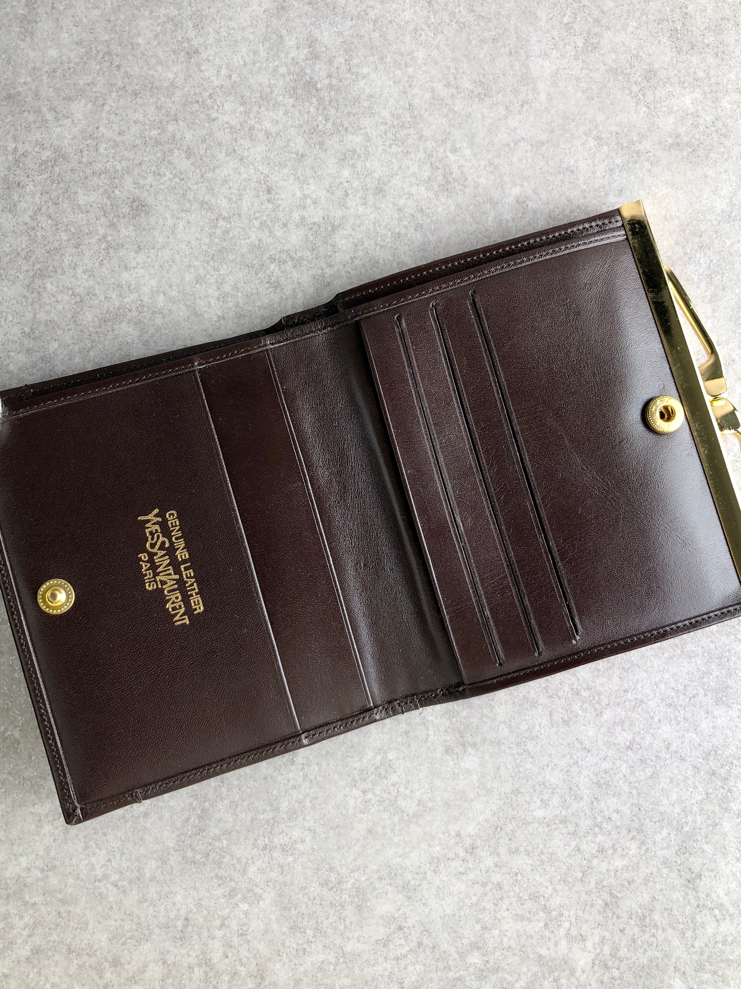 イヴサンローラン 長財布 がま口 ブラウン レザー ゴールド金具 ヴィンテージ Yves Saint Laurent イヴ・サンローラン YSLロゴ レザー がま口 財布