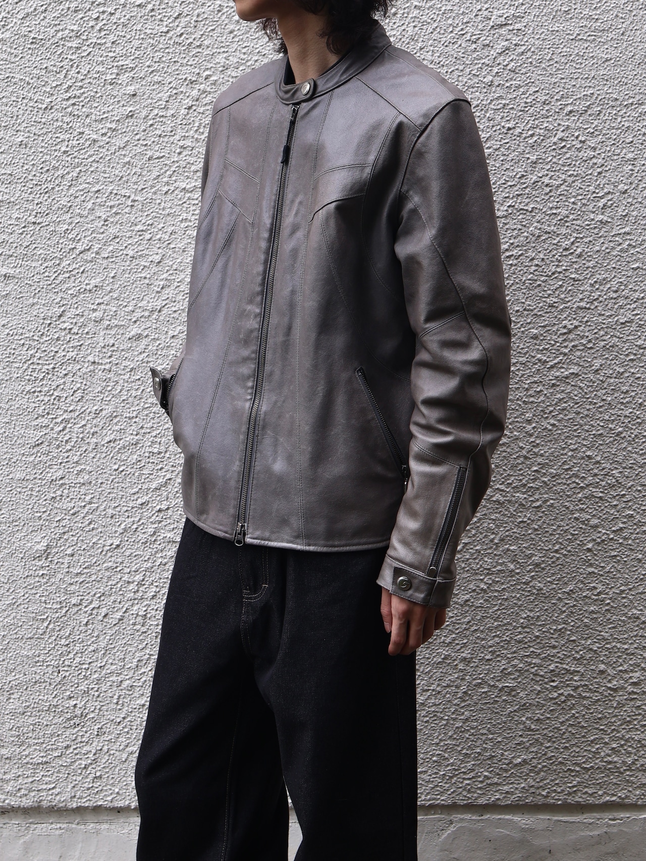 grey racing leather jacket
