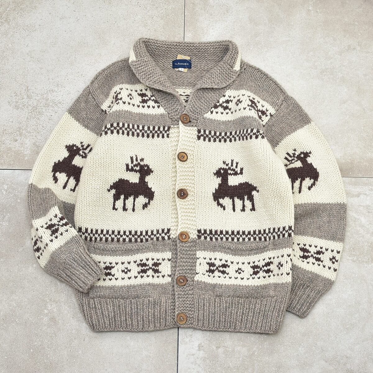 Vintage cowichan knit cardigan | 古着屋 grin days memory