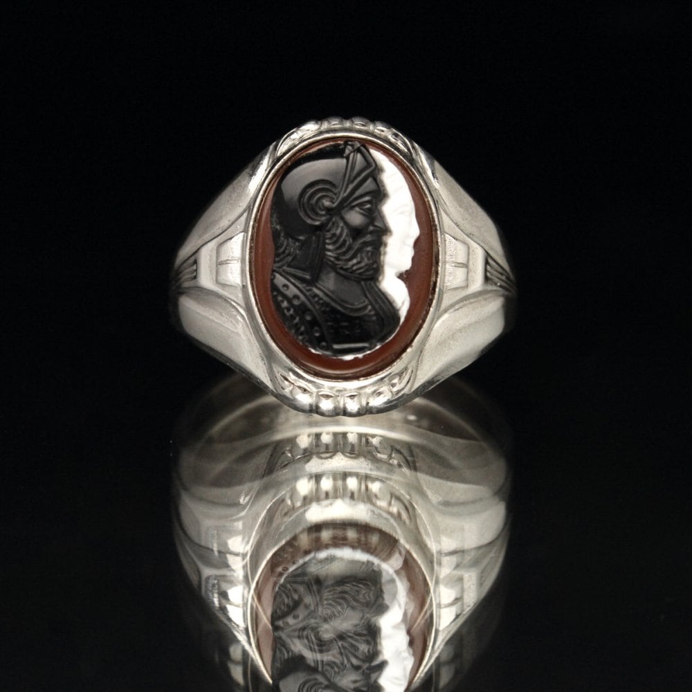 Vintage Marquise Shell Muse Cameo Ring with Marcasite in Silver |  cameocalamity.com