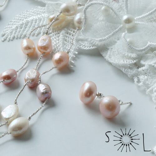 淡水パール【ピンクベージュ パール ピアス】(品番sp334)【フォーマルにも】