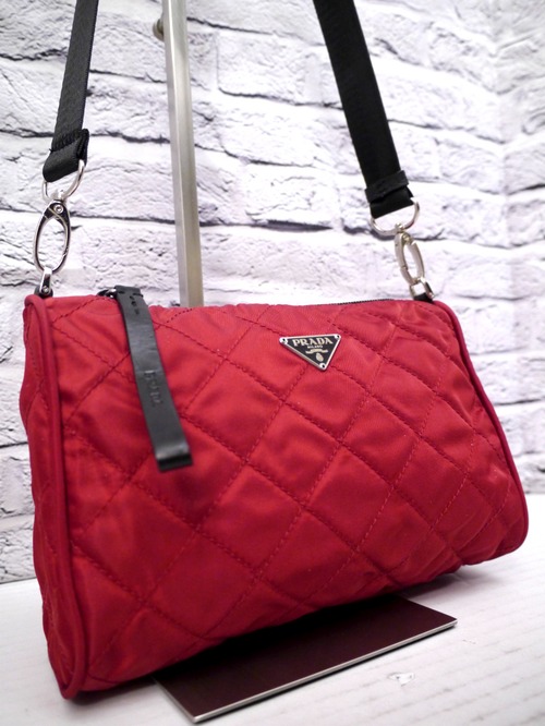 美品◆ PRADA プラダ キルティング テスート ナイロン クロスボディ ショルダー バッグ カメラ バッグ ポーチ ポシェット 赤黒◆レアモデル