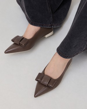 Pointed Toe Bow Leather Flats