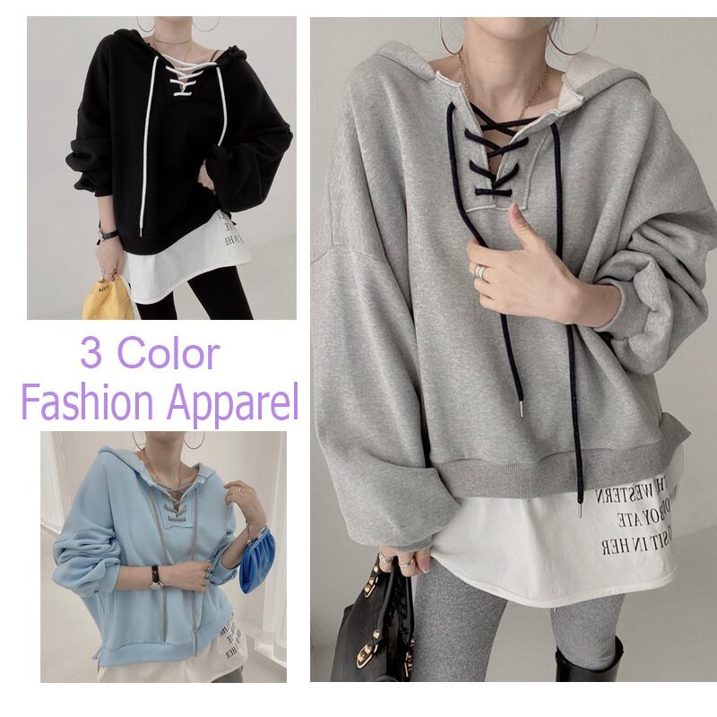 秋新作 プルオーバー 重ね着 トップス 帽子付き 長袖 レディース ゆったり 春 秋 スタイリッシュ