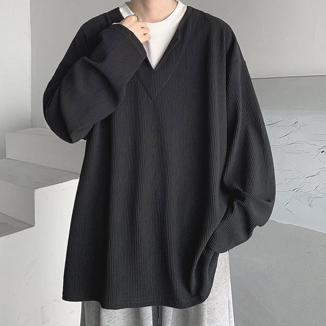 V-neck faux two-piece sweatshirt(MT1693)