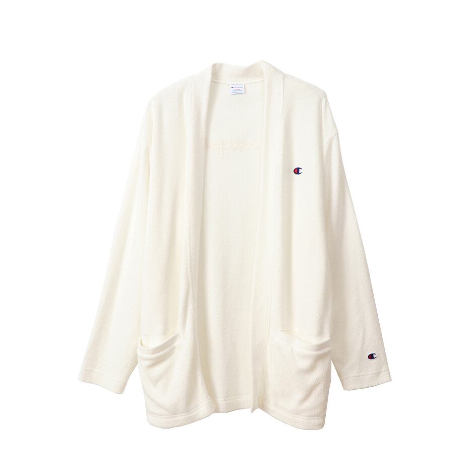 Champion(チャンピオン) パイル地 バックロゴ ボタンレス カーディガン 20SS ホワイト C3-R019