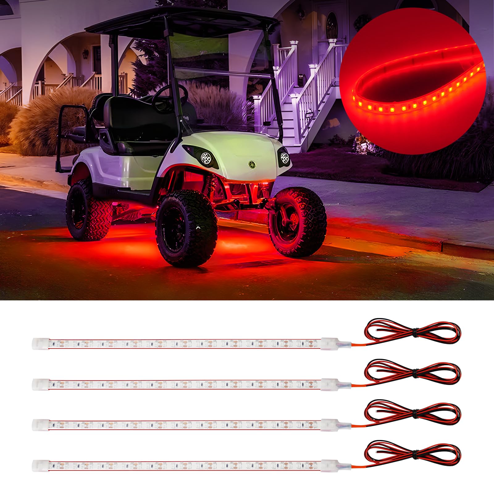 DUOFU365 LEDテープライト 車 led テープ フットライト 車内 ボート バイク テールランプ 足下照明 12V シリコン IP68防水 高輝度 カット可能 30CM 4本入り レッド