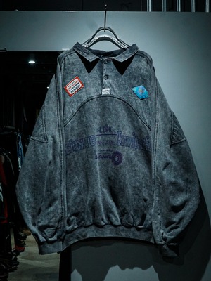 【add(C)vintage】Fade Gray Color Wappen × Print Design Loose Half Button Pullover