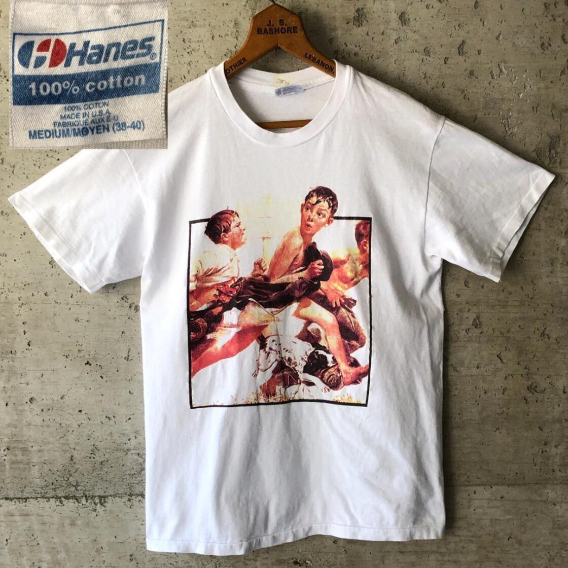 DF76 Tシャツ ノーマンロックウェル ノースイミング アートT 白T 90s 