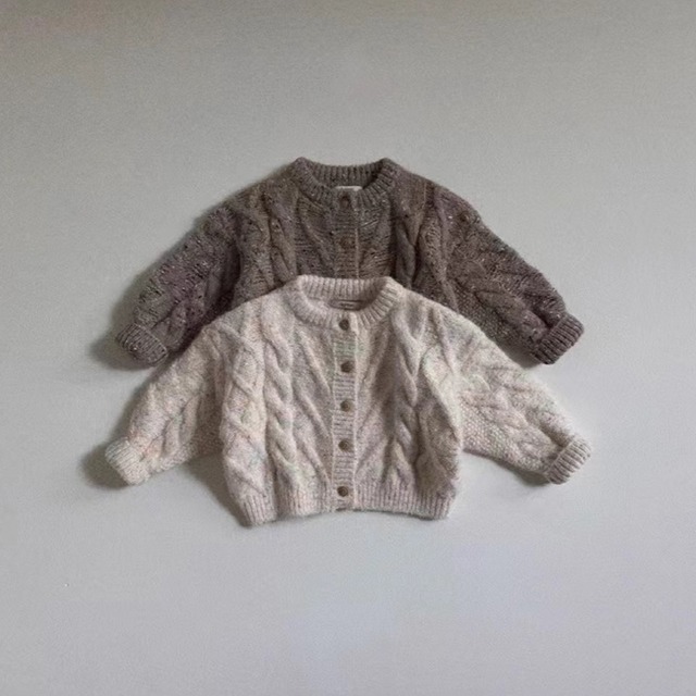 【BABY&KID】秋冬用編み込み模様ニットカーディガン