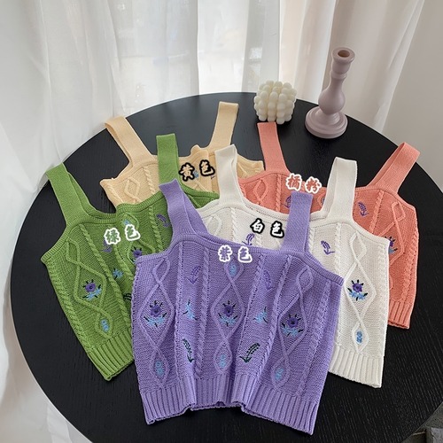 ✞ サマースリム花柄刺繍ノースリーブニットショートトップス大人女子☆ スウィート 夏物 フラワーデザイン ✞ゴスロリ SM ミリ 甘ロリ クラロリ 和ロリ エレガント 黒ロリ 姫ロリ 華ロリ BB-BB8376953