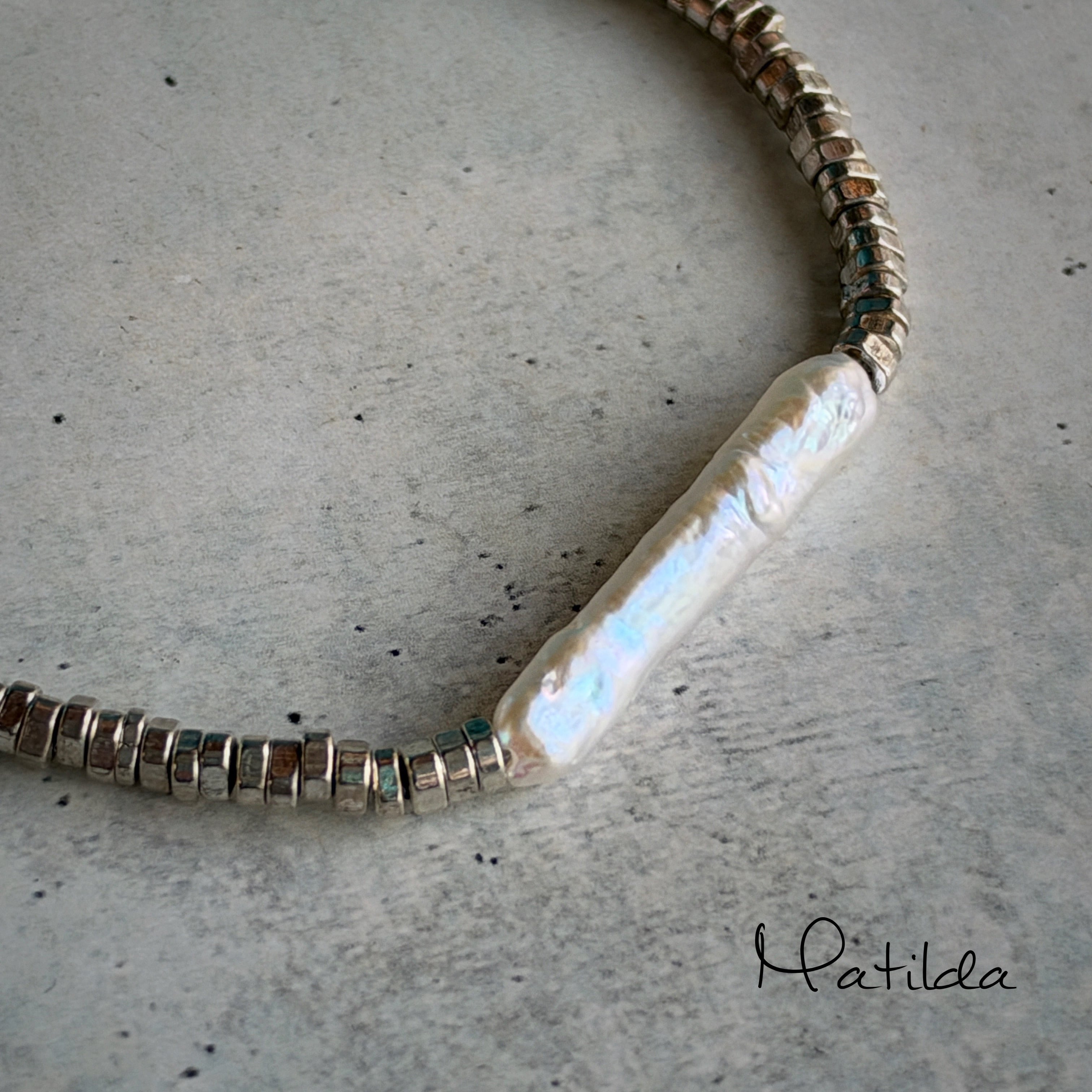 metal & stone bracelet(淡水パールA)
