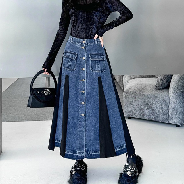 ボタンフロント Aライン  デニムスカート R60006