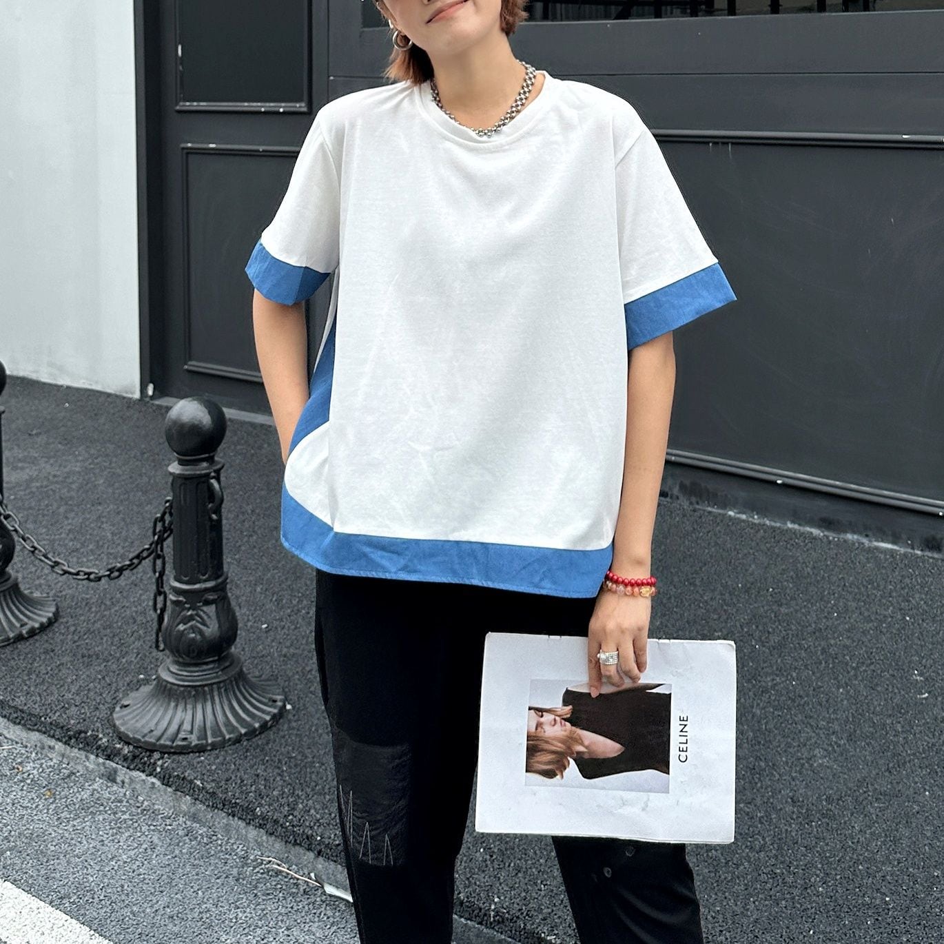 CONTRAST PANEL RELAXED FIT SHORT SLEEVE T-SHIRT M-17887