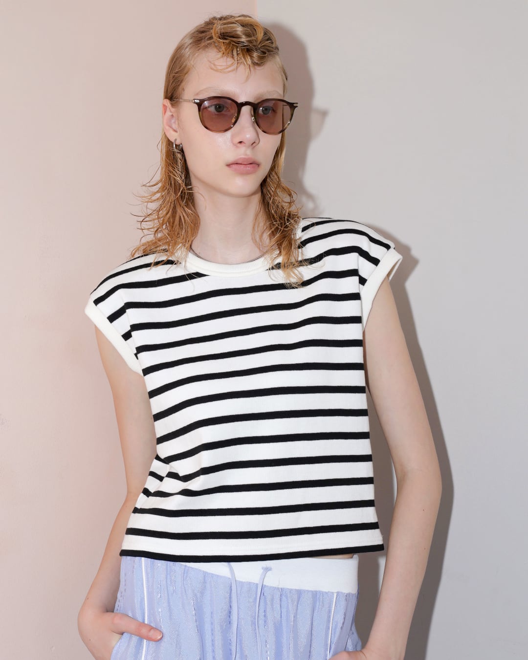 Border Knit Power Shoulder T