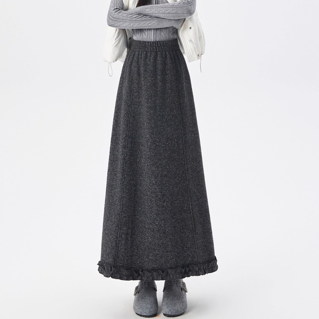フリル ミディ丈 Aライン スカート 2色【001817】
