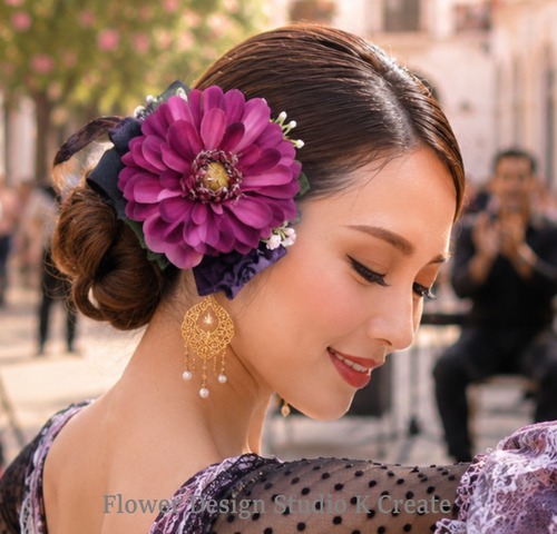 赤紫のダリアのヘアクリップ｜髪飾り 成人式 卒業式 袴 浴衣｜ダンス発表会・ヘッドドレスにも