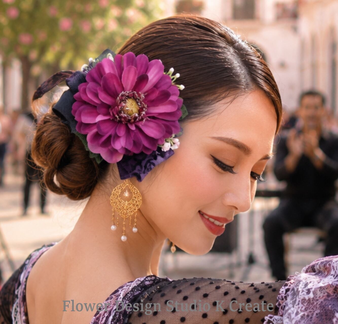 赤紫のダリアのヘアクリップ|髪飾り 成人式 卒業式 袴 浴衣|ダンス発表会・ヘッドドレスにも