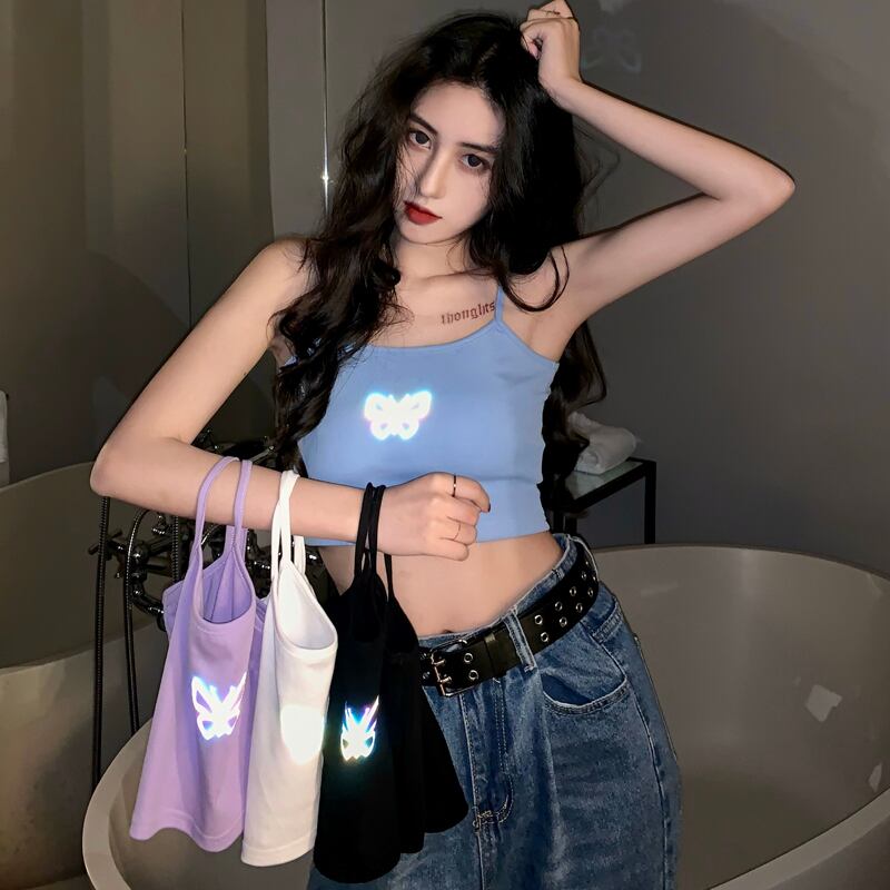 サマートップス Butterflyデザイン プリントスリムショート 夏物 ケッペル99812874158