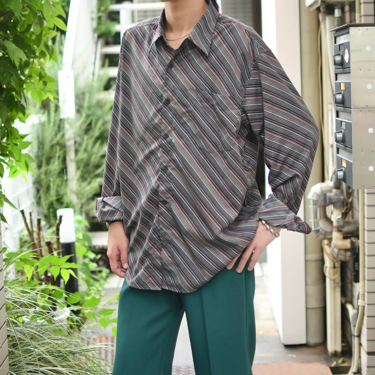 smooth cloth multi diagonal stripe shirt