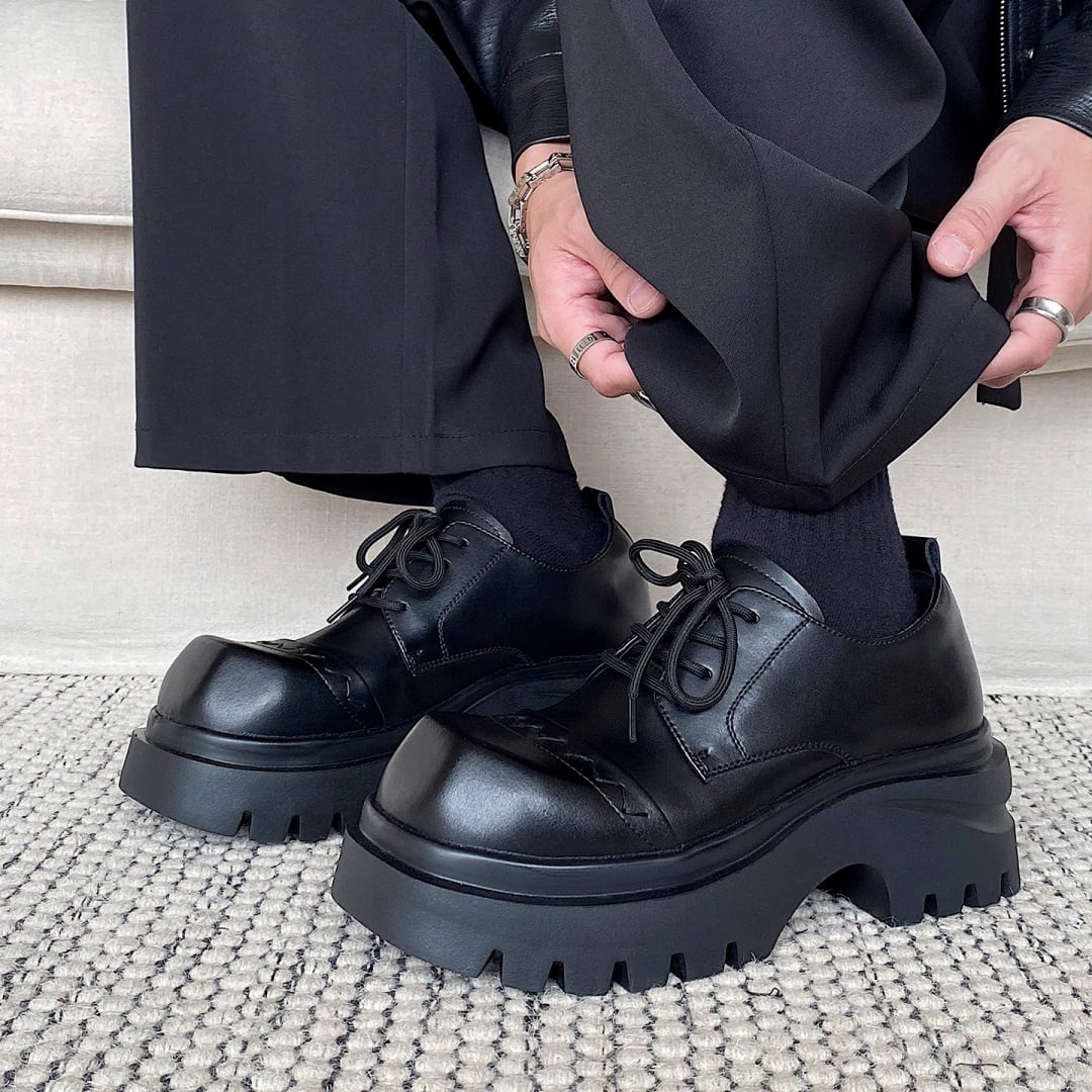 スクエアトゥ レースアッププラットフォームシューズ D12160