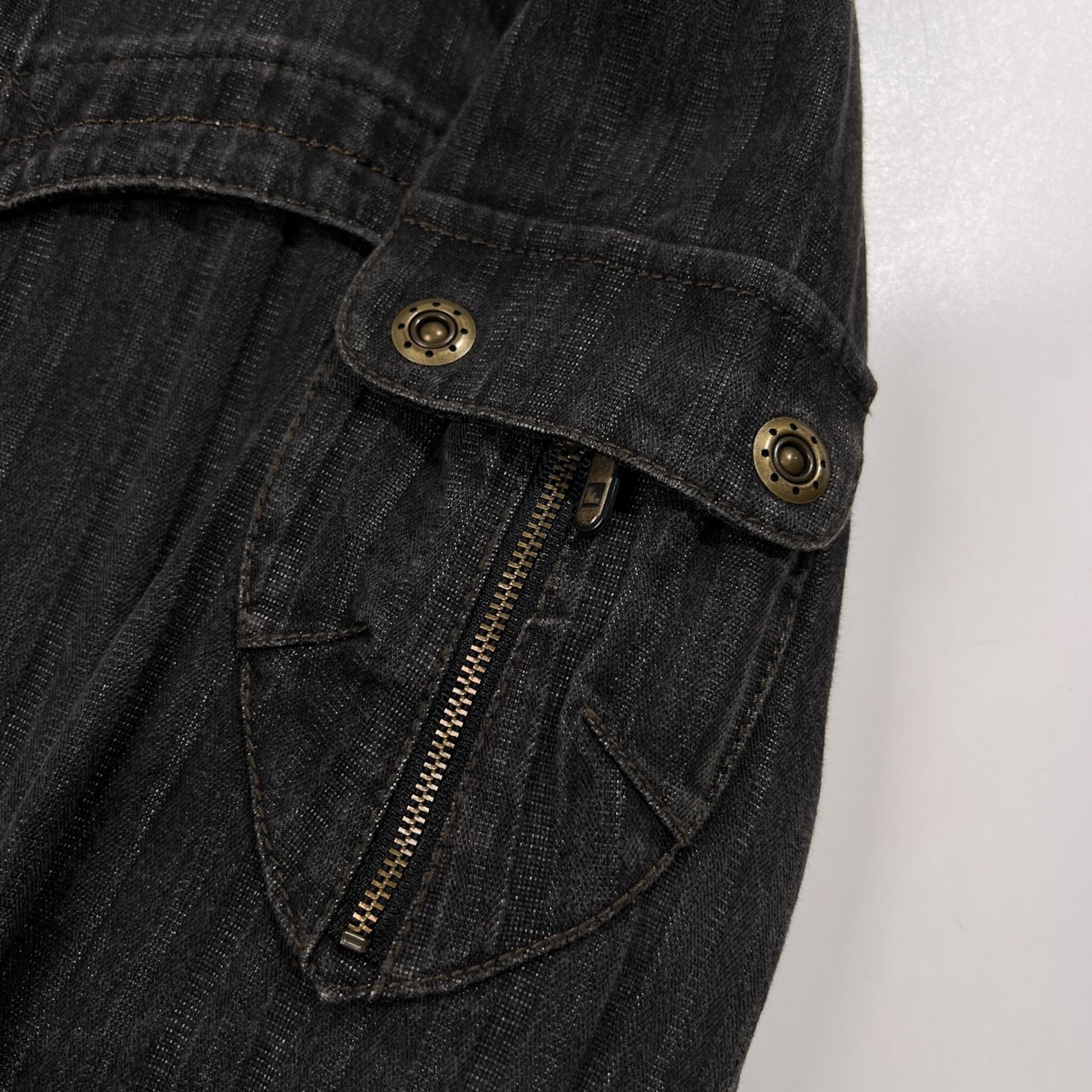 Santafe サンタフェ 編み込みデザイン ジップアップ ブラックデニム ジャケット サイズ 46 /メンズ