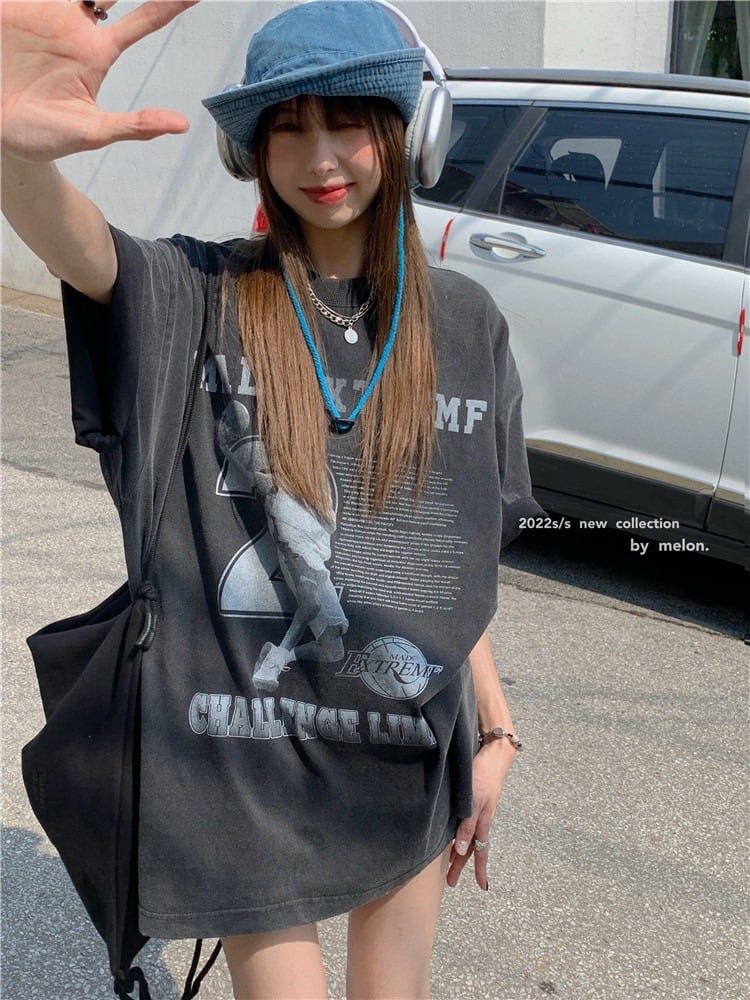 韓国通販 dgo】オーバーサイズフォトプリントTシャツ グレー