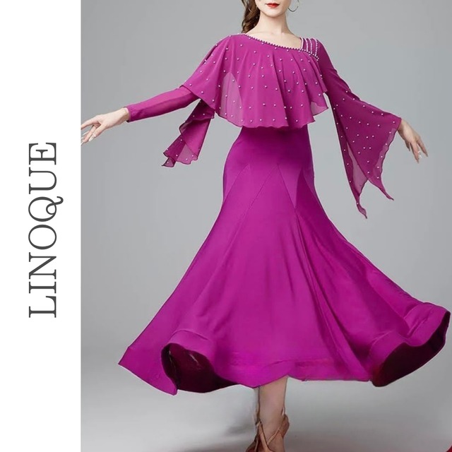 パールシースルー長袖ロングドレス 4color 【L00073】