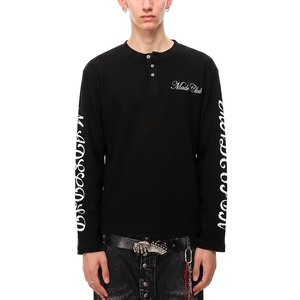 ツインライオングラフィックヘンリーネックロングTシャツ（2カラー）（ruf_03225）