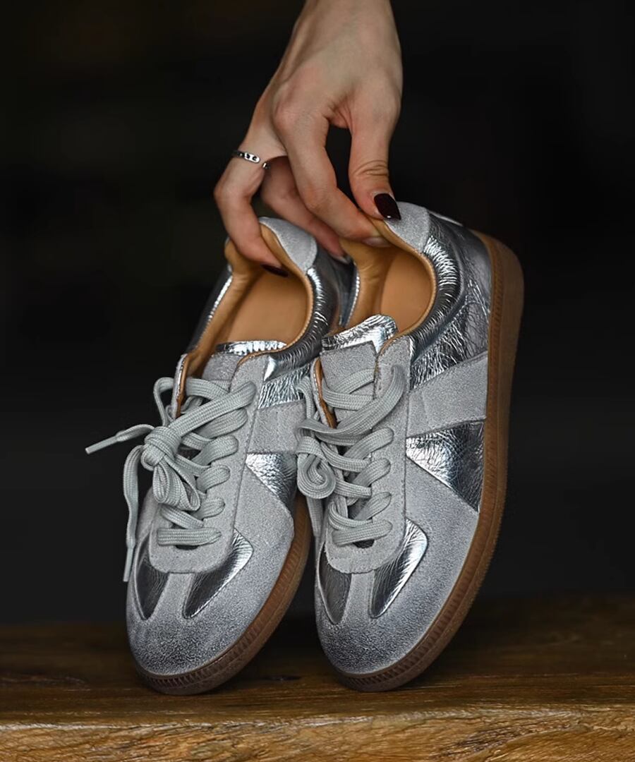 カジュアルフラットシューズ◆シルバー【e-70873】