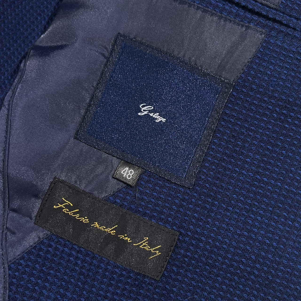 上下 G-stage ジーステージ イタリア製生地 ワッフル風生地 2B テーラードジャケット スラックス セットアップ スーツ 48/ネイビー系 メンズ