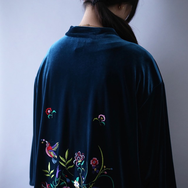"刺繍×花×鳥" front and back design special velours shirt