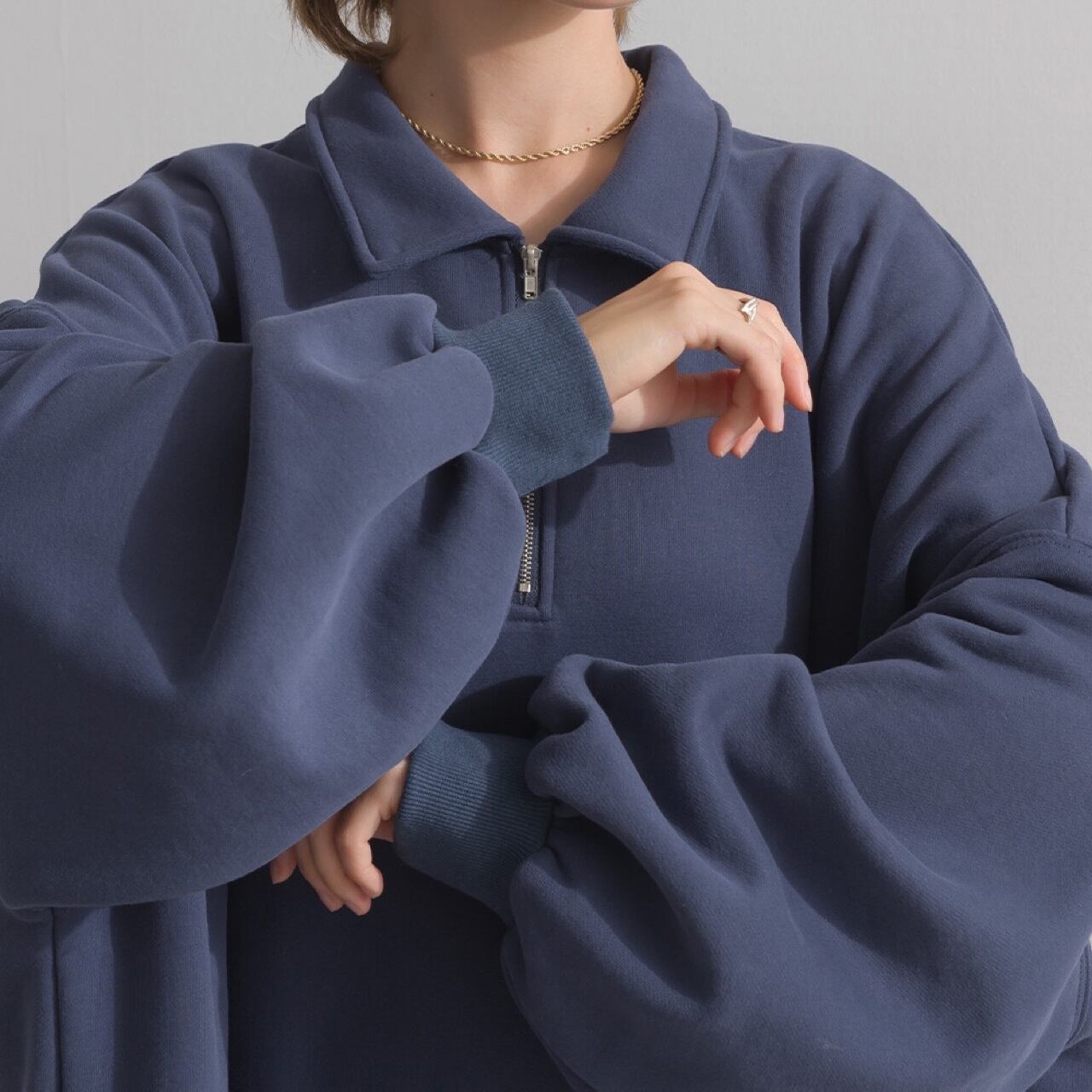 裏起毛ハーフZIPロングスエットワンピ navy | Anfang”