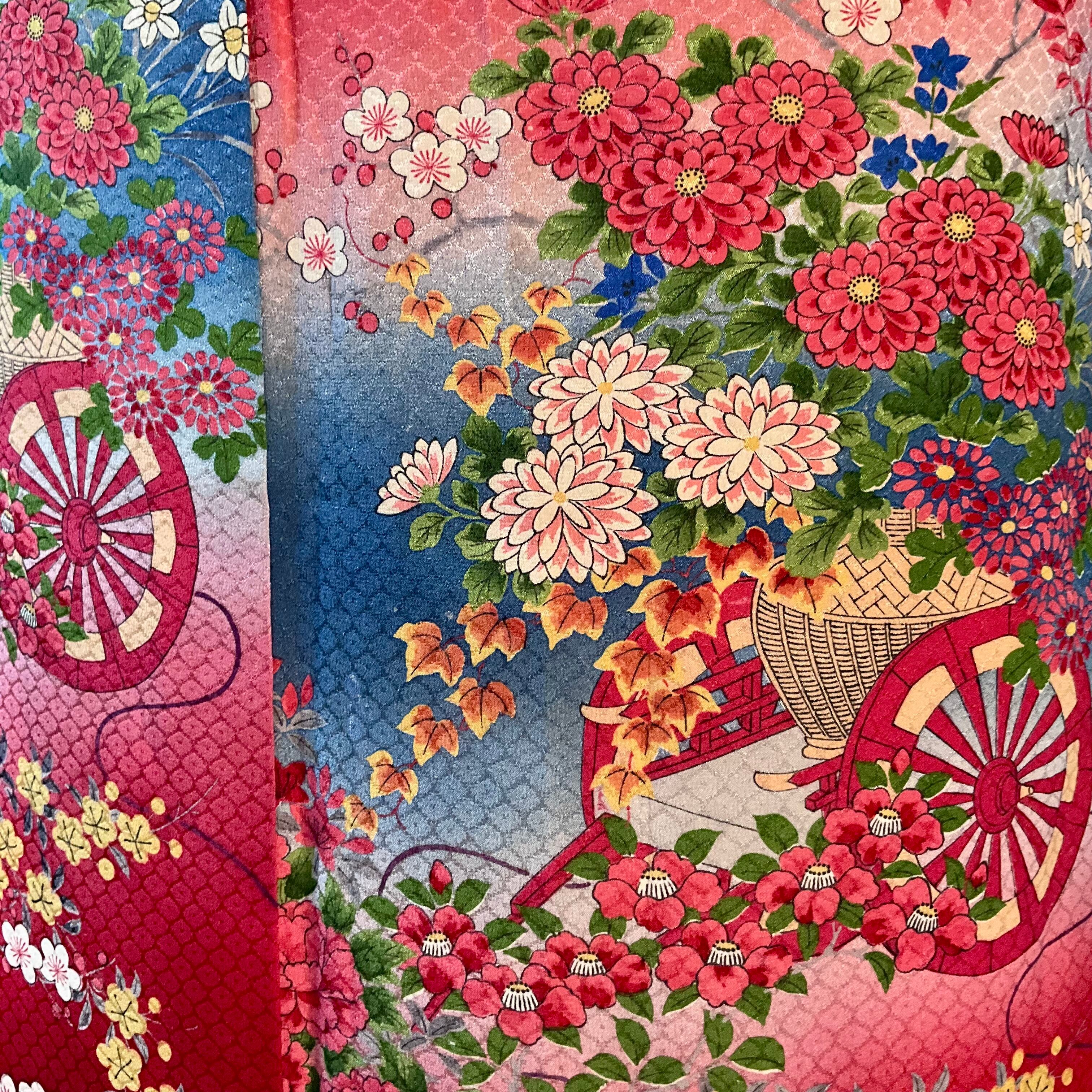 ☆小紋着物☆ 花柄 赤・青・緑・山吹・水色 【公式通販】