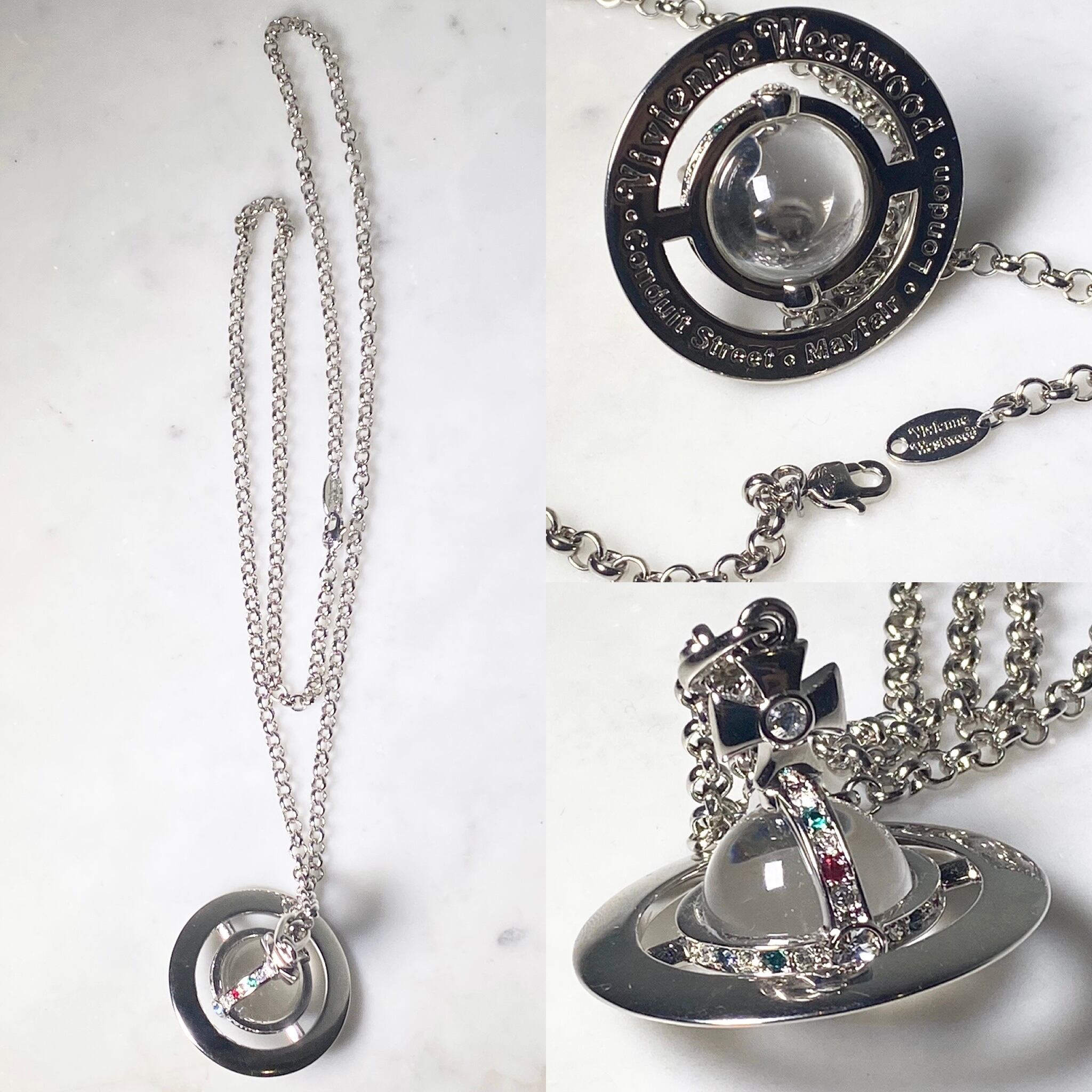 Man. Original Orb Pendant Necklace in  platinum-dark-blue-enamel-dark-ocean-cz | Vivienne Westwood®