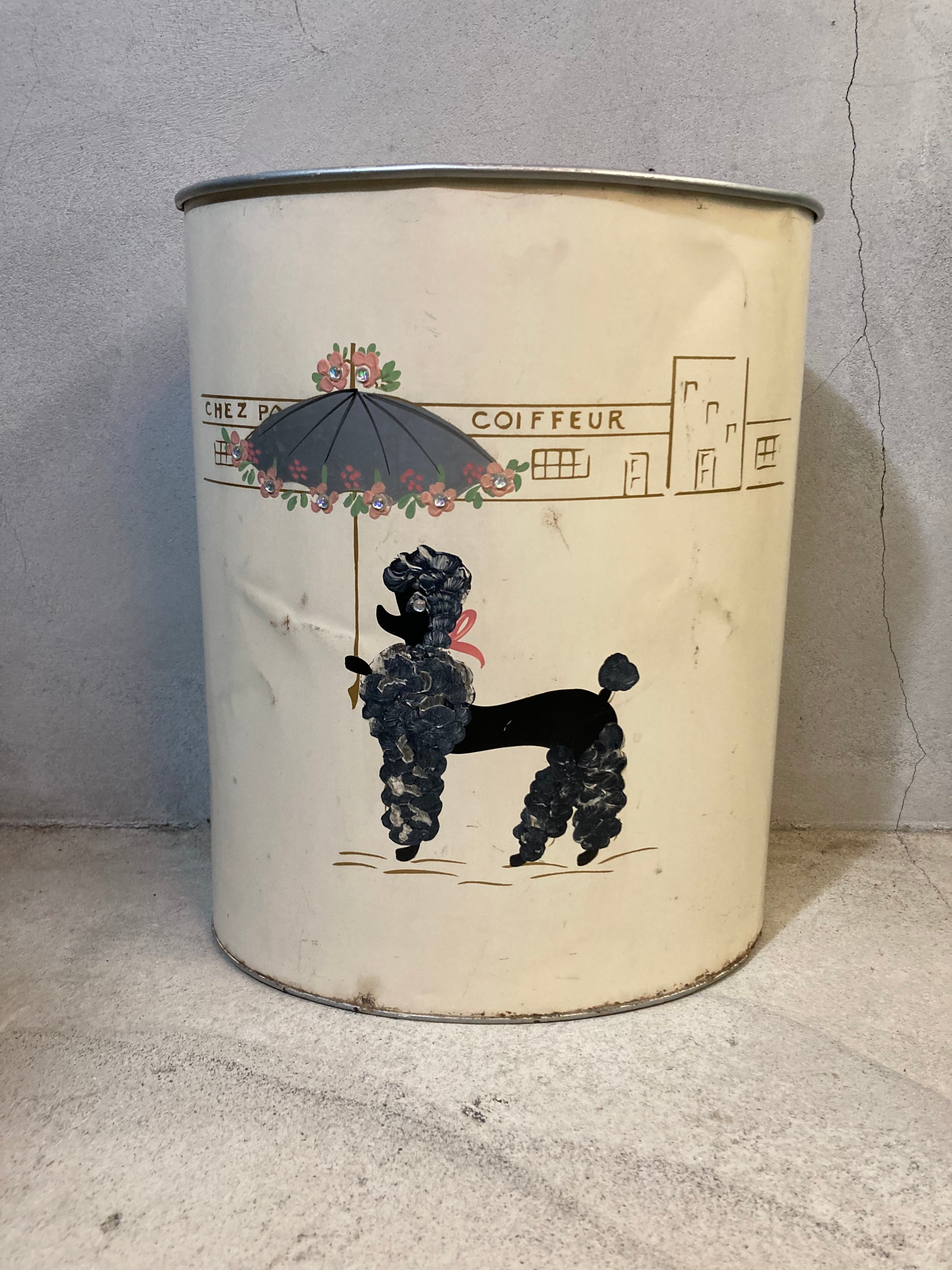 50s VINTAGE POODLE TRASH CAN (beady  antiques)