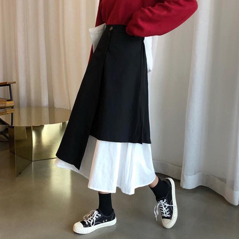 春と秋の気質スカート女性2020新しい非対称デザインセンスハイウエストと薄いミドル丈Aラインスカートイン 萌量不足68932458824