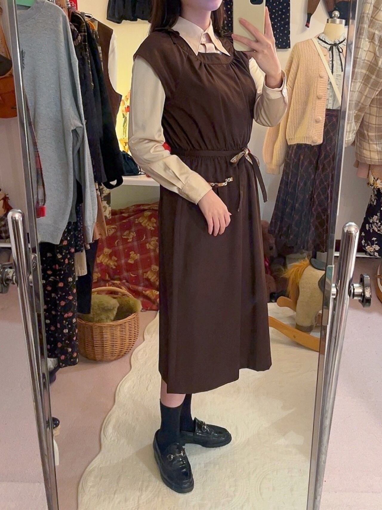 orange check ribbon jumper skirt