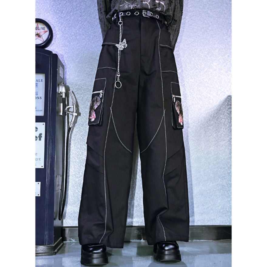 チャイナ風 中華服 古怪舎 パンツ アップリケ サブカル ストリートファッション 中華系ファッション 30代コーデ