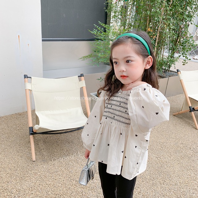 【90㎝-140㎝】トップス　ハート　ブラウス　シャツ　長袖　ガーリー　韓国版　可愛い　女の子　韓国子供服　子供服　キッズ　
