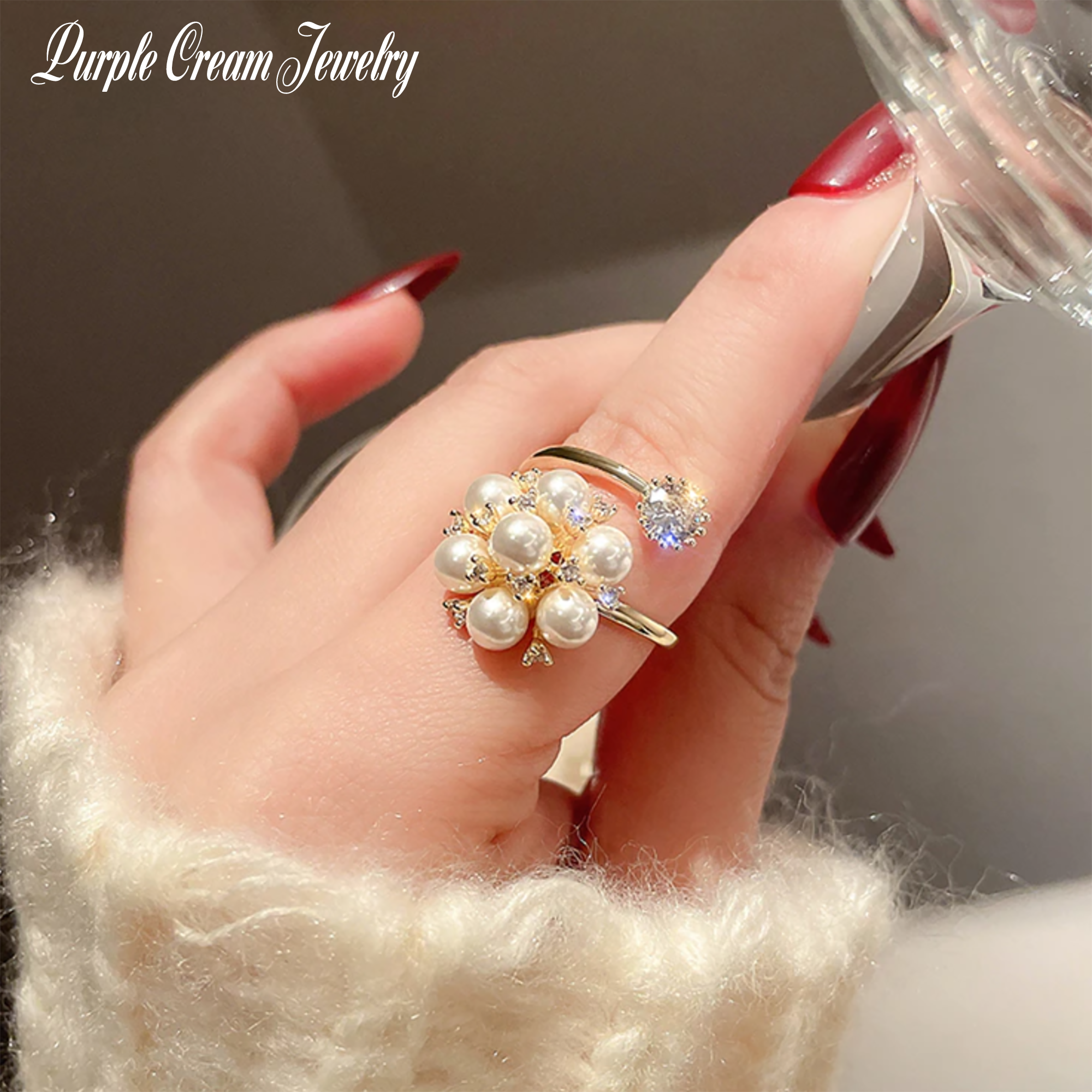 フラワーパールリング P1056 | Purple Cream Jewelry
