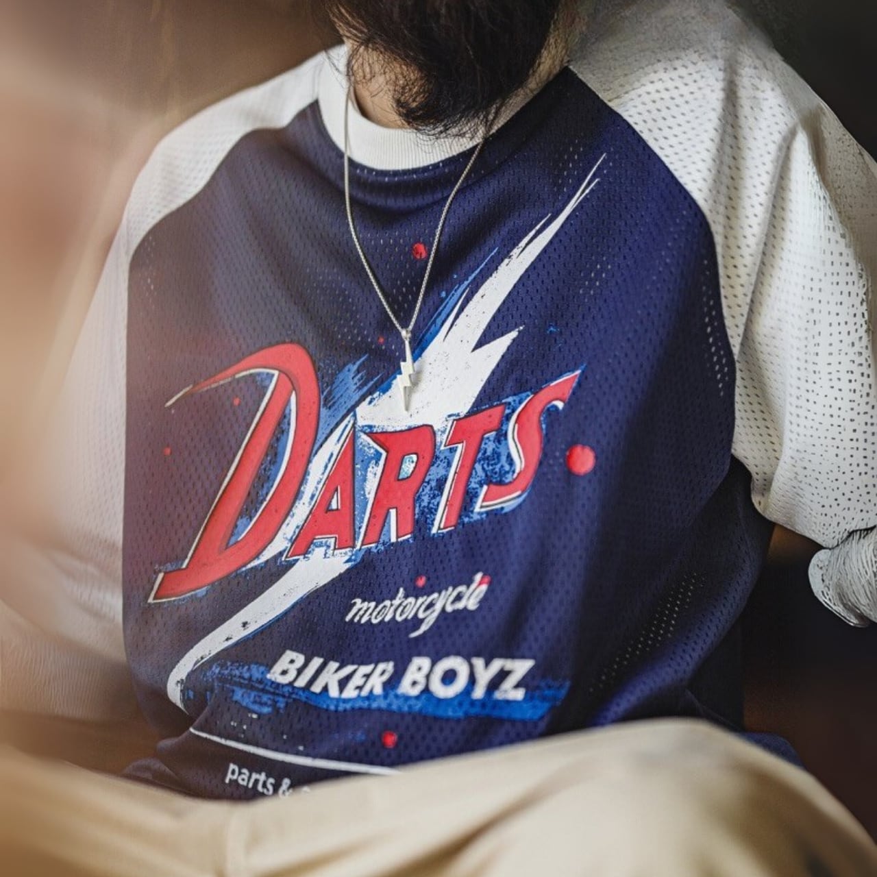 メッシュ素材 グラフィックプリント クルーネック Tシャツ 00529