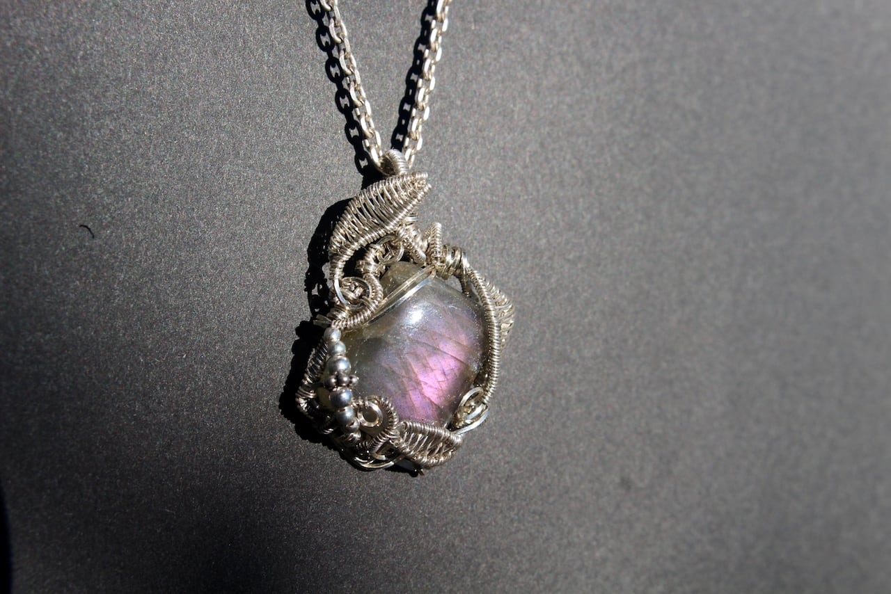 Purple  Labradorite silver 925 wire wrapping pendant