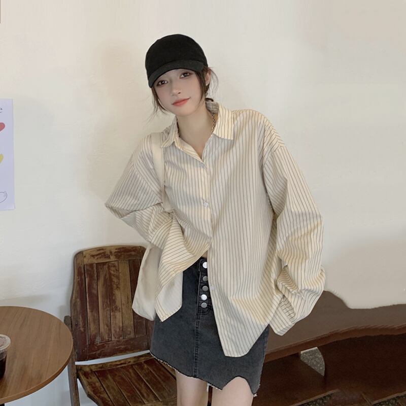 ストライプシャツ スプリングオータムトップス ロング 春物 秋物 スーパーモール33913231157