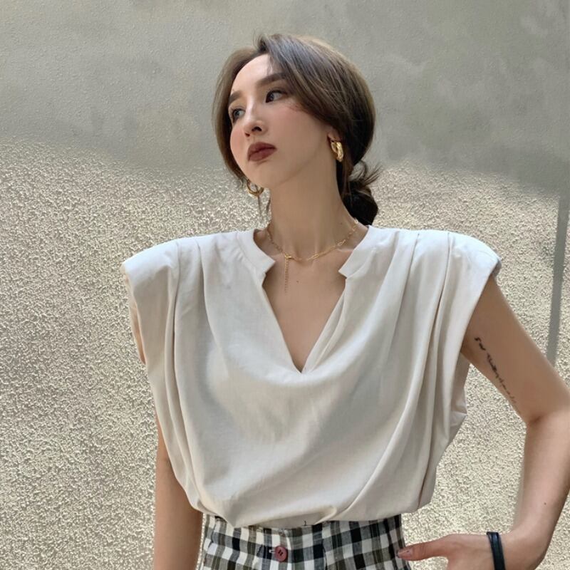 ノースリーブTシャツ サマーVネックルーズトップス 夏物 YY-ファッション29487843613