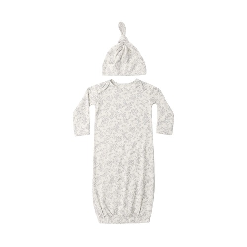 Quincy Mae(クインシーメイ)/ 26aw BAMBOO BABY GOWN + HAT SET / CLOUD FLORAL / ONE SIZE