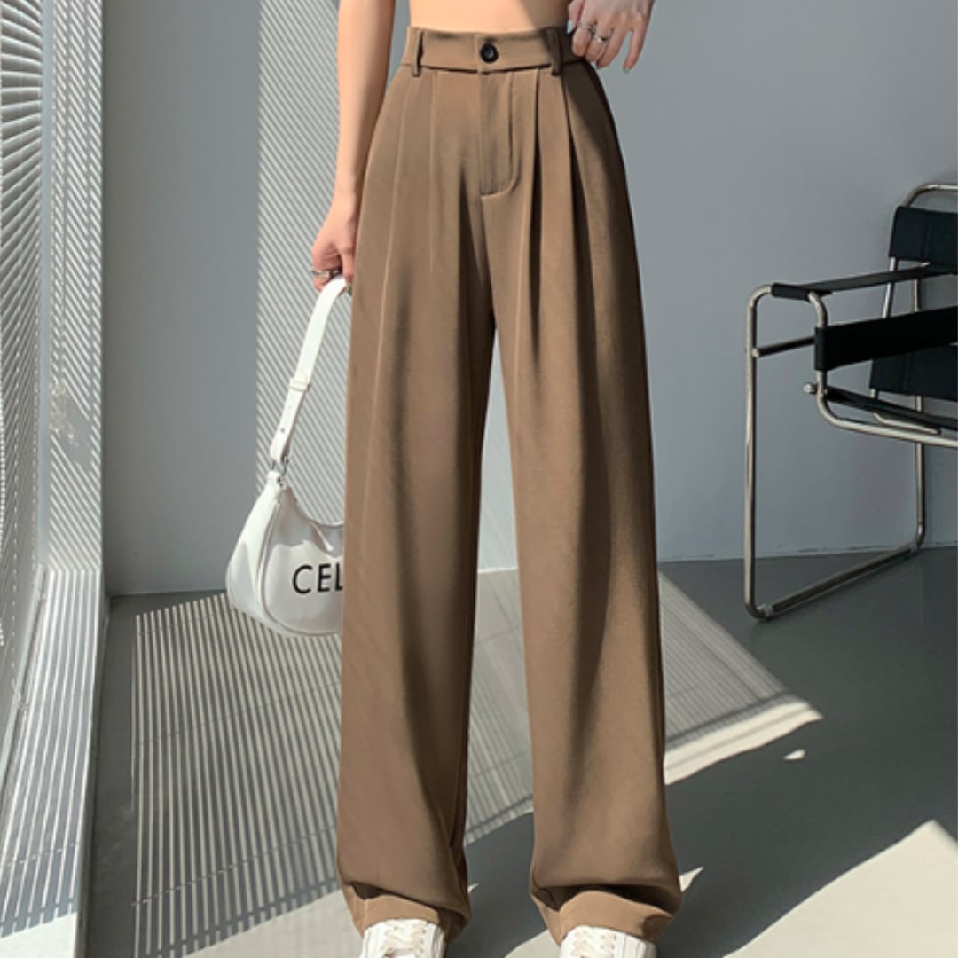 ダブルプリーツ ワイドレッグ パンツ(brown)o13